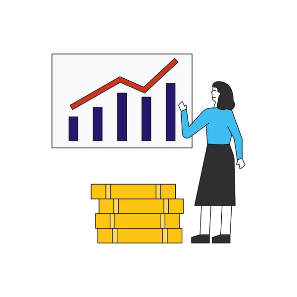 Girl Working Dollar Graph — Stock Vector