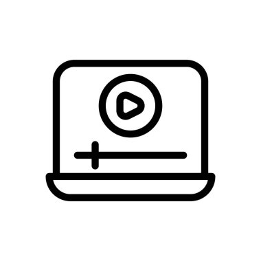 Şeffaf bir arkaplanda dizüstü bilgisayar vektör çizimi. Premium kalite semboller. Konsept ve grafik tasarım için ince çizgi simgesi.