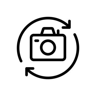 Şeffaf bir arkaplan üzerinde kamera vektör çizimi. Premium kalite semboller. Konsept ve grafik tasarım için ince çizgi simgesi. 