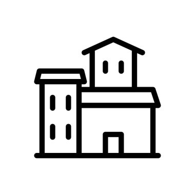 Şeffaf bir arkaplan üzerinde fabrika vektör çizimi. Premium kalite semboller. Konsept ve grafik tasarım için ince çizgi simgesi.