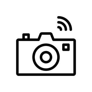 Şeffaf bir arkaplan üzerinde kamera vektör çizimi. Premium kalite semboller. Konsept ve grafik tasarım için ince çizgi simgesi. 