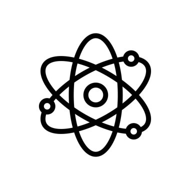 Şeffaf bir arkaplanda atom vektörü çizimi. Premium kalite sembolleri. Konsept ve grafik tasarım için ince çizgi simgesi.