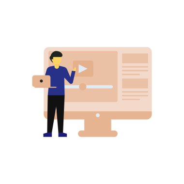 A boy is standing with a laptop.