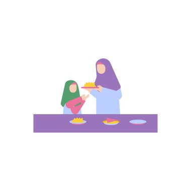 Mother and daughter are preparing iftar meal.