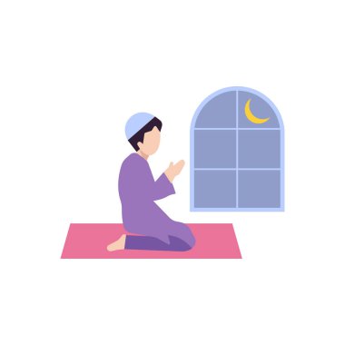 The boy is praying at night.