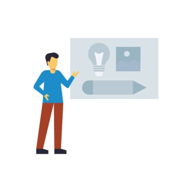 The boy is looking at the idea.