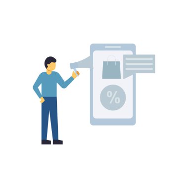 Boy announcing sale with megaphone.