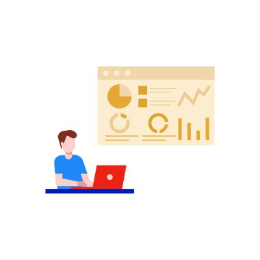 The boy is working on a chart presentation.