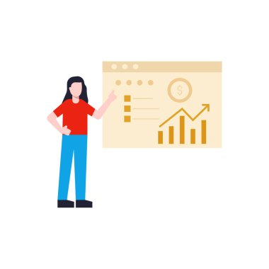 Girl pointing at web page graph.