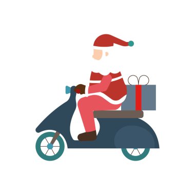Santa carrying presents on a scooter.