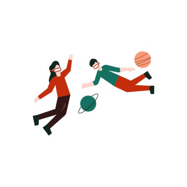 Boy and girl flying in the metaverse.