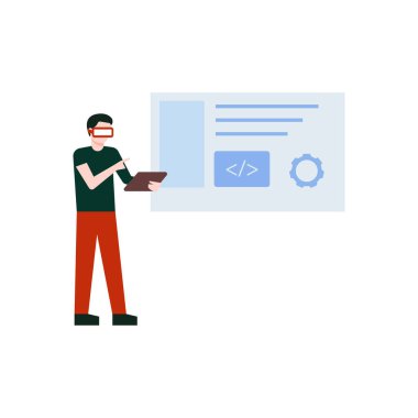 The boy is working on coding.