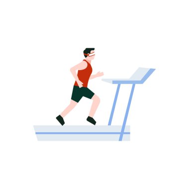 A boy is running on a treadmill.