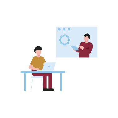 Çocuk dizüstü bilgisayarıyla çalışıyor..