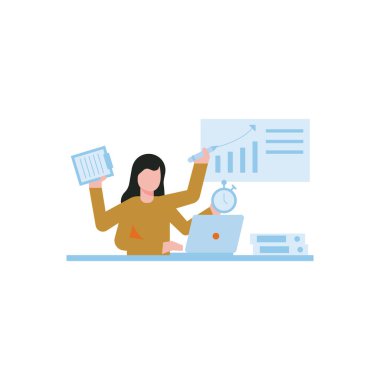 A girl manages many things at a time.