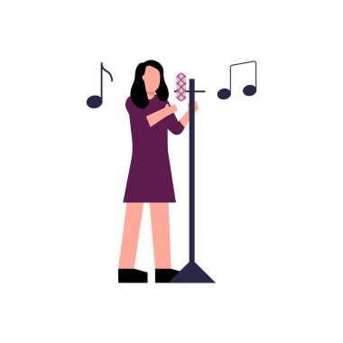 The girl is recording a song.