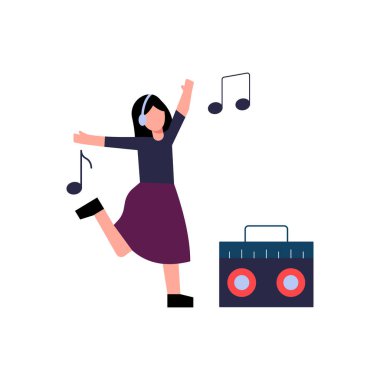 The girl is dancing wearing headphones.