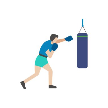Boy boxing on a punching bag.