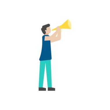 The boy is blowing the horn.