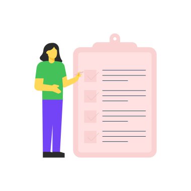 The girl is ticking off the list.