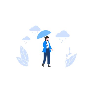 A girl with an umbrella is walking in the rain.