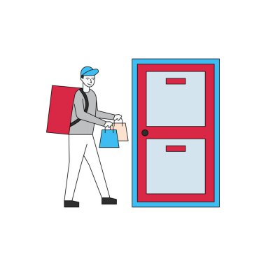 Delivery Boy delivers the parcel to the door.