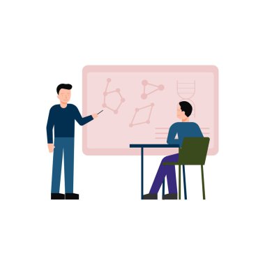 Öğretmen tahtadaki öğrenciye öğretiyor..