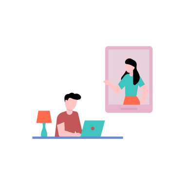 Bir çocuk bir kızla görüntülü konuşma yapıyor..