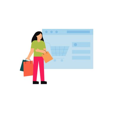 Bir kız bir sürü alışveriş çantasıyla ayakta duruyor..