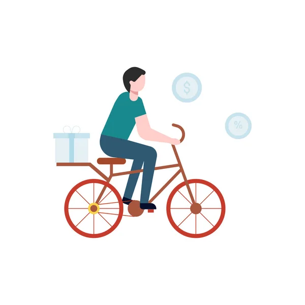 Chico Está Entregando Paquete Bicicleta — Vector de stock