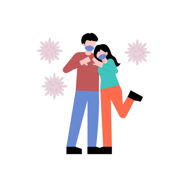 Couple Wearing Mask Protect Covid — Stock Vector