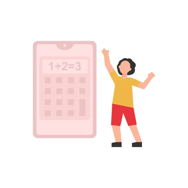 Dívka Počítá Mobilní Kalkulačce — Stockový vektor