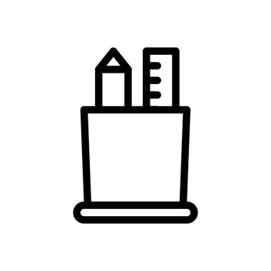 Saydam bir arkaplan üzerinde kalem kutusu çizimi. Premium kalite semboller. Konsept ve grafik tasarım için ince çizgi simgesi.