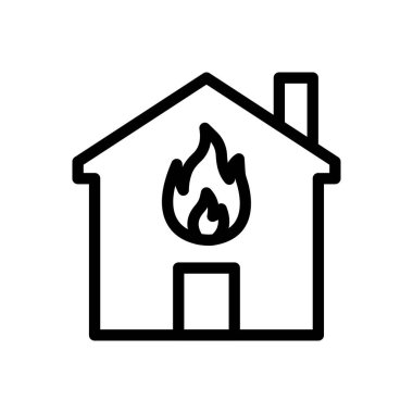 Saydam bir arkaplan üzerinde ev yangını vektör çizimi. Konsept ve grafik tasarımı için ince çizgi simgesi..