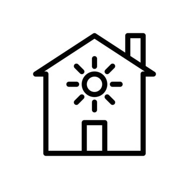 şeffaf bir arkaplan üzerinde güneşli ev vektör çizimi. Premium kalite semboller. Konsept ve grafik tasarım için ince çizgi simgesi.
