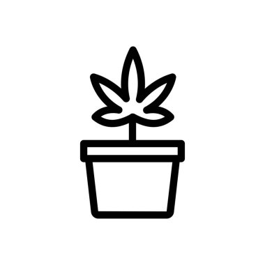 Şeffaf bir arkaplan üzerinde marihuana bitki vektör çizimi. Konsept ve grafik tasarım için ince çizgi simgesi..