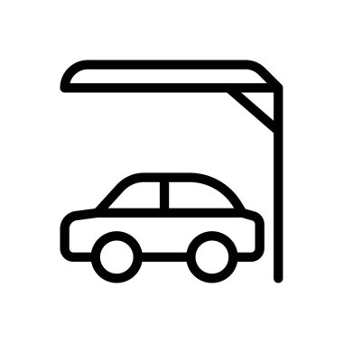 Saydam bir arkaplan üzerinde araba park vektörü çizimi. Konsept ve grafik tasarımı için ince çizgi simgesi..