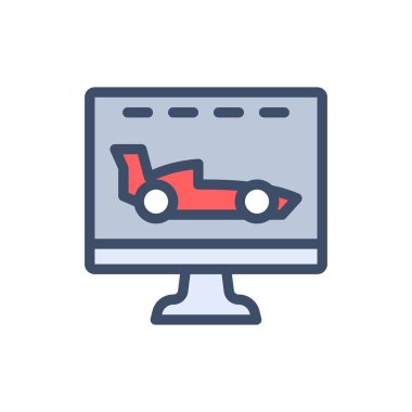 Saydam bir arkaplan üzerinde ekran otomobili çizimi. Konsept ve grafik tasarım için birinci sınıf kalite simgeler..