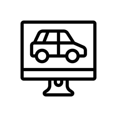 Şeffaf bir arkaplan üzerinde ekran otomobili çizimi. Konsept ve grafik tasarım için ince çizgi simgesi..