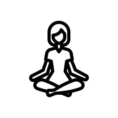 Saydam bir arkaplan üzerinde yoga kadını vektör çizimi. Konsept ve grafik tasarım için ince çizgi simgesi..