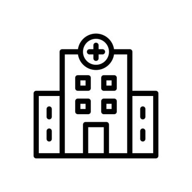 Saydam bir arkaplan üzerinde hastane vektör çizimi. Premium kalite semboller. Konsept ve grafik tasarım için ince çizgi simgesi..