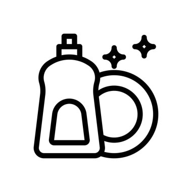 Şeffaf bir arkaplanda bulaşık yıkama vektörü çizimi. Konsept ve grafik tasarım için ince çizgi simgesi..