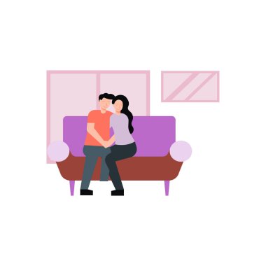 Çift kanepede romantik bir şekilde oturuyor..