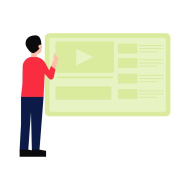 The boy is watching the video.