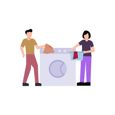 Bir erkek ve bir kız çamaşır yıkıyorlar..