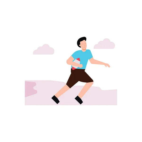 Garçon Courir Avec Rugby — Image vectorielle