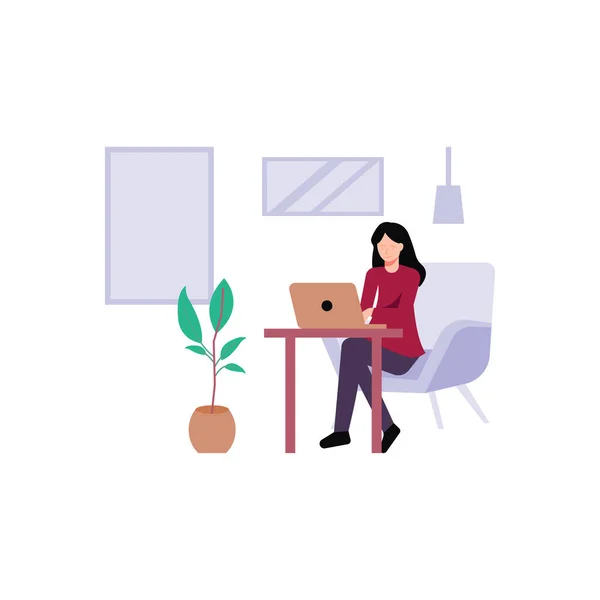 Chica Está Trabajando Desde Casa Debido Covid — Vector de stock