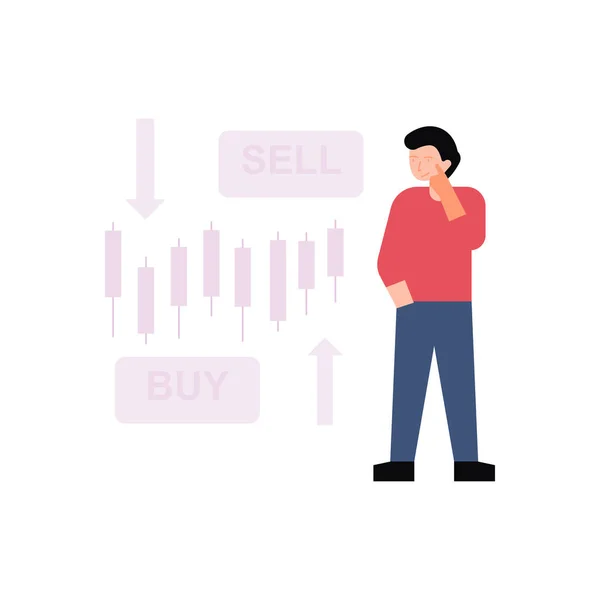 Man Thinks Buying Selling Stock Market — Stock Vector