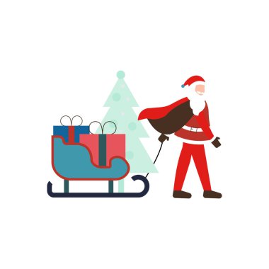 Noel Baba hediye kızağı taşıyor..