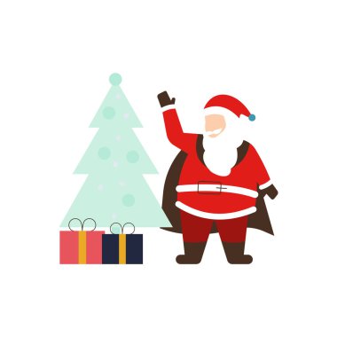 Noel Baba Noel ağacının yanında duruyor ve hediyeler.